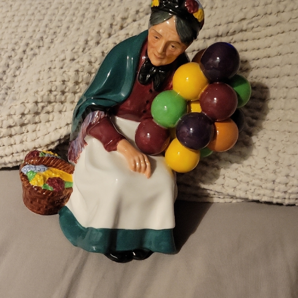 Green and Yellow Mixed Media Art Piece And A Royal Dalton! "Lady With Balloons".